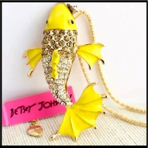 New Betsy Johnson Gold Fish Sweater Necklace